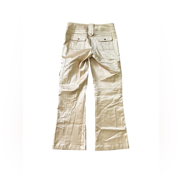 Cache Gold Satin Cargo Flare Pants Size 6 Vintage Y2K Cotton Rayon - Picture 6 of 9